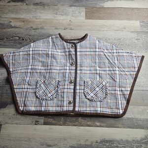 Janie And Jack Girls Plaid Cape Size 2T Golr Buttons Ruffle Trim Pockets